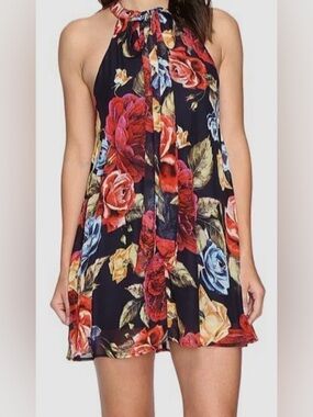 🌻 Show Me Your Mumu Black Floral Print Tie Front Shift Dress Large 🌻